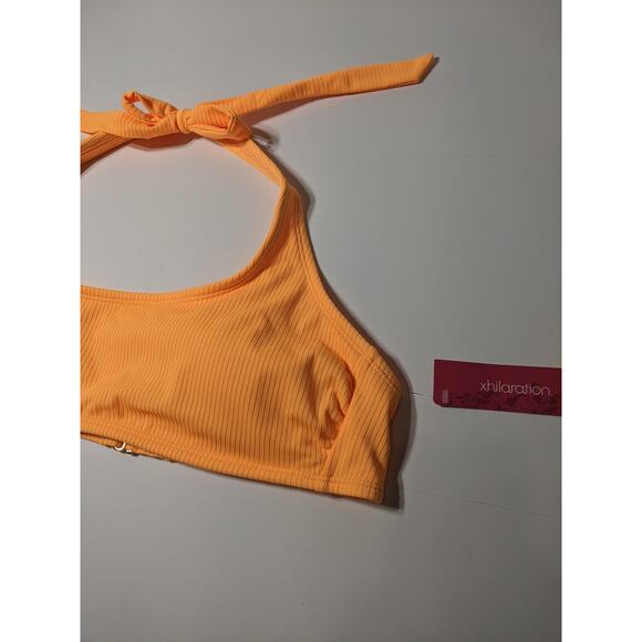 Xhilaration Halter Bralette Orange XS Ribbed Neck Tie Bikini Top Swimsuit Beach - Picture 3 of 8